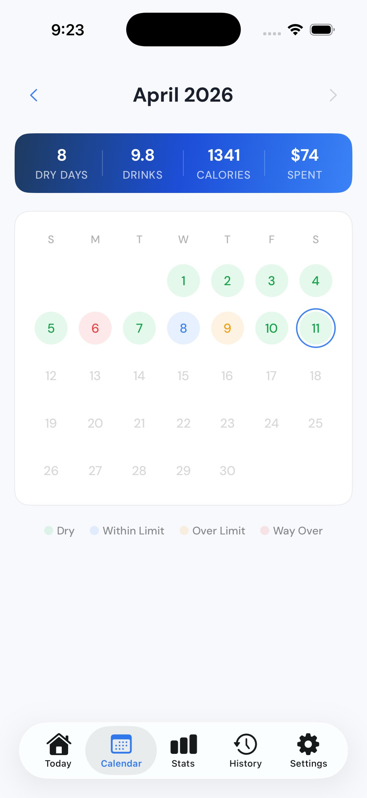 Calendar screen